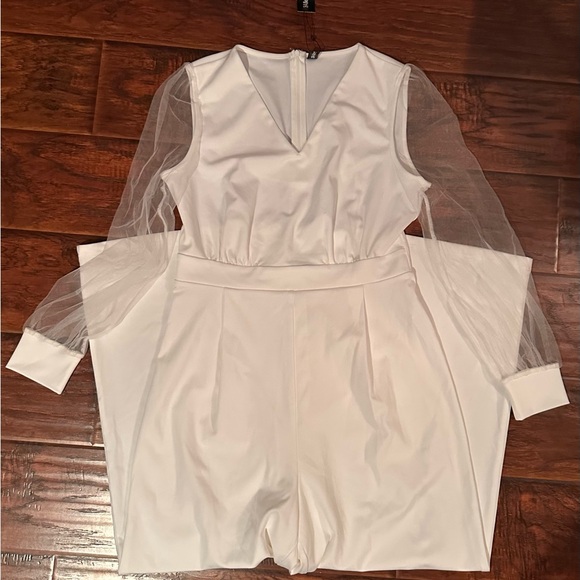 Allegra K Women's Elegant V Neck Mesh Long Sleeve Loose Wide Leg jumpsuit Med - Picture 6 of 13